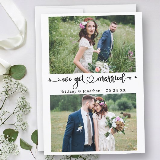 Calligraphy Heart We Got Married 2 Photos Wedding 案内状