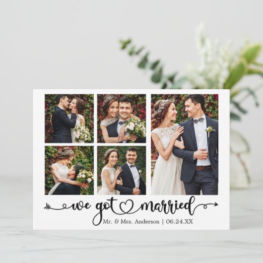 Calligraphy Heart We Got Married 5 Photos Wedding 案内状 (スタンド正面)