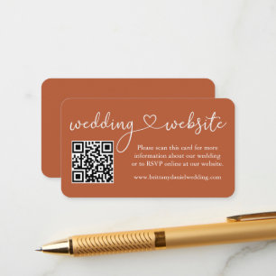 Calligraphy Heart Wedding Website QR Terracotta エンクロージャーカード