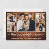Calligraphy Heart Wood Thankful 5 Photo シーズンカード (正面)
