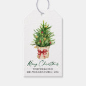Calligraphy Ink Christmas Watercolor Pine Red Bow ギフトタグ (正面)