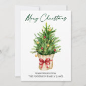 Calligraphy Ink Christmas Watercolor Pine Red Bow シーズンカード (正面)