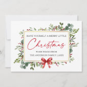 Calligraphy Ink Pen Watercolor Greenery Red Bow シーズンカード (正面)