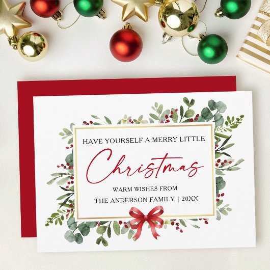 Calligraphy Ink Pen Watercolor Greenery Red Bow シーズンカード