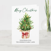 Calligraphy Ink Watercolor Christmas Pine Red Bow  シーズンカード (正面)