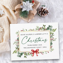 Calligraphy Ink Watercolor Greenery Red Bow シーズンポストカード