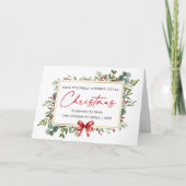 Calligraphy Ink Watercolor Greenery Red Bow Fold シーズンカード (正面)