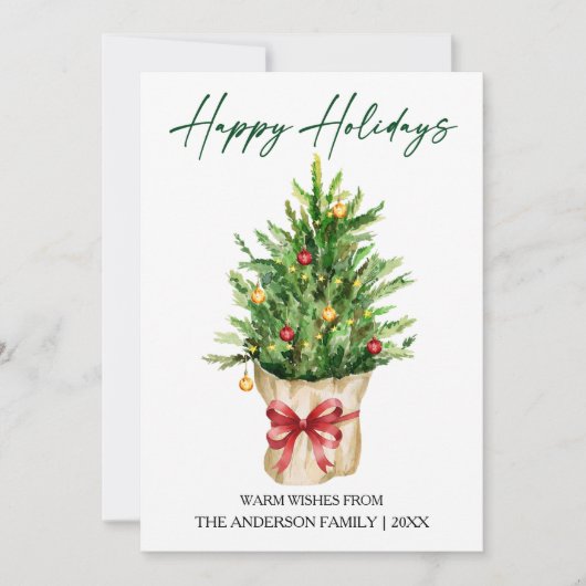 Calligraphy Ink Watercolor Pine Red Bow シーズンカード (正面)