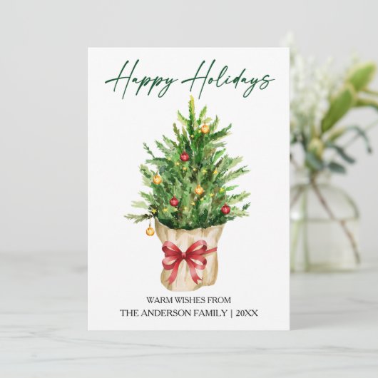 Calligraphy Ink Watercolor Pine Red Bow シーズンカード (スタンド正面)