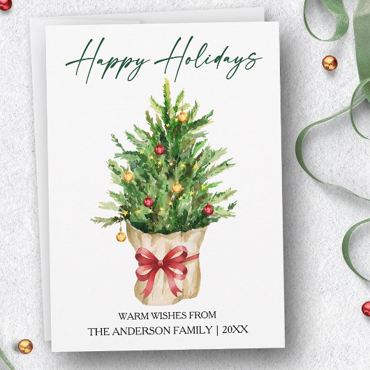Calligraphy Ink Watercolor Pine Red Bow シーズンカード