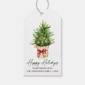 Calligraphy Ink Watercolor Pine Red Bow Holiday ギフトタグ (正面)