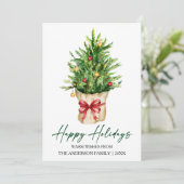 Calligraphy Ink Watercolor Pine Tree Red Bow シーズンカード (スタンド正面)