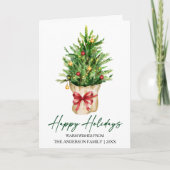 Calligraphy Ink Watercolor Pine Tree Red Bow Fold シーズンカード (正面)