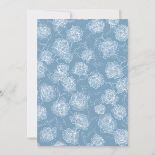 Calligraphy Line Art Dusty Blue Floral Wedding 招待状 (裏面)