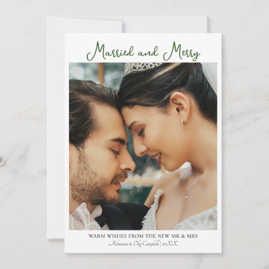 Calligraphy Married and Merry Forest Green Text シーズンカード (正面)