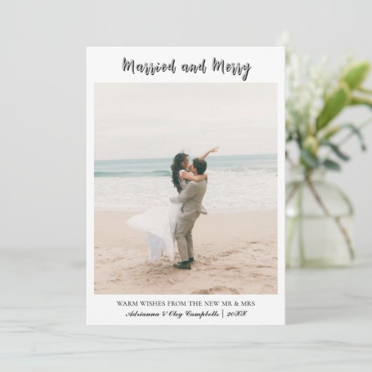 Calligraphy Married and Merry Light Gray Text シーズンカード (スタンド正面)