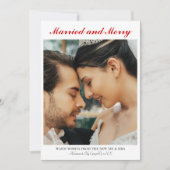 Calligraphy Married and Merry Simple Rich Red Text シーズンカード (正面)
