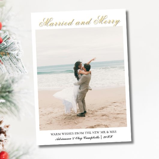 Calligraphy Married and Merry Soft Gold Text シーズンカード