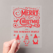 Calligraphy Merry Christmas Gnomes Family Greeting アクリル招待状 (インサイチュ (ポータブル))