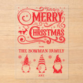 Calligraphy Merry Christmas Gnomes Family Greeting アクリル招待状 (正面)
