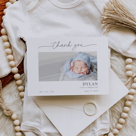 Calligraphy Minimal Baby Photo Thank You Card