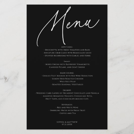Calligraphy Minimalist Wedding Menu Black (正面)