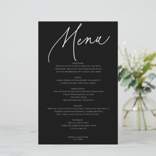 Calligraphy Minimalist Wedding Menu Black (スタンド正面)