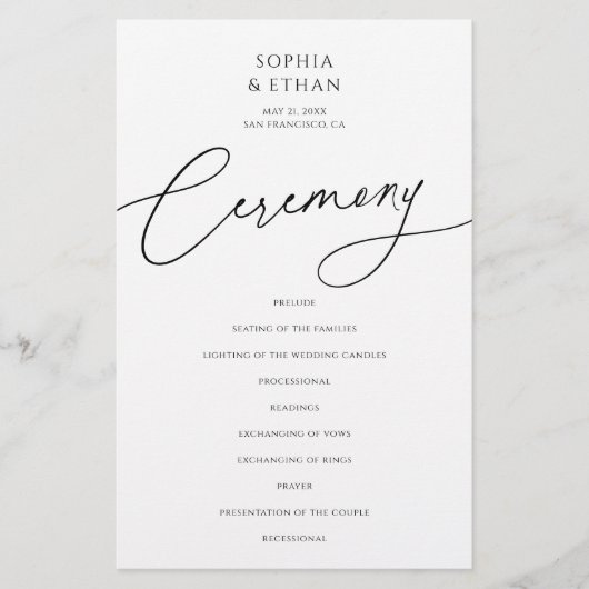 Calligraphy Minimalist Wedding Program White (正面)