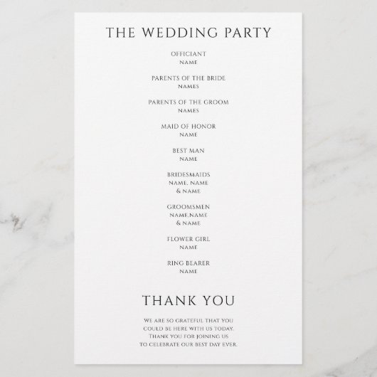 Calligraphy Minimalist Wedding Program White (裏面)