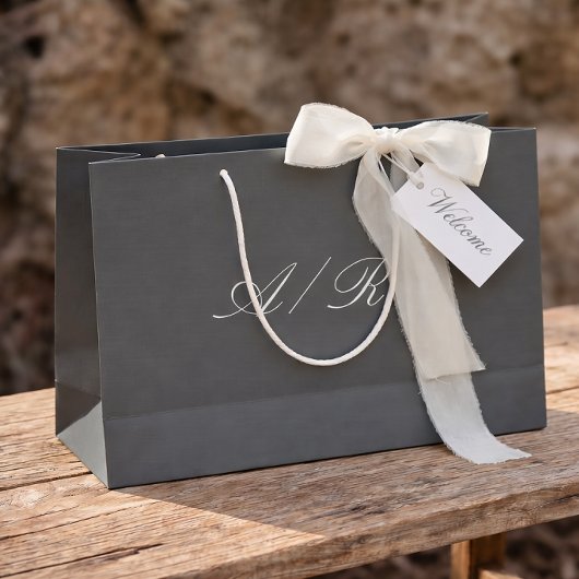Calligraphy Monogram Dark Grey Wedding Guest ラージペーパーバッグ