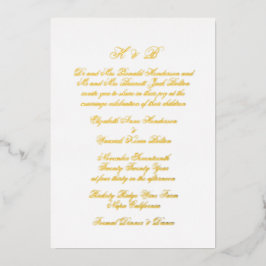 Calligraphy Monogram Gold & White Formal Wedding 箔招待状