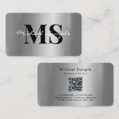 Calligraphy Name QR Code Script Luxe Silver 名刺 (正面/裏面)