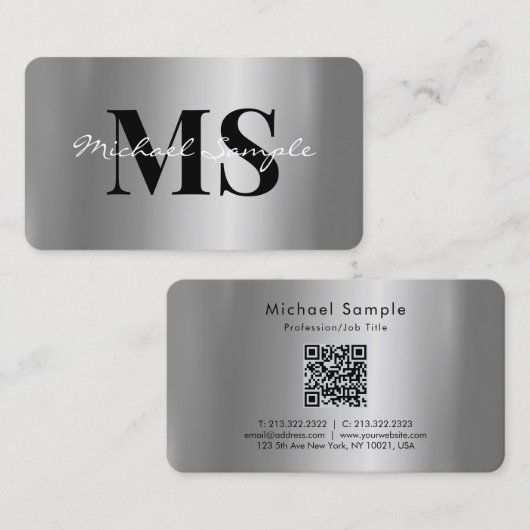 Calligraphy Name QR Code Script Luxe Silver 名刺 (正面/裏面)