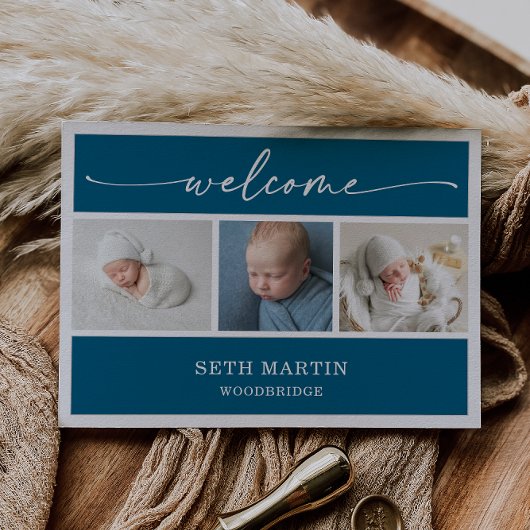 Calligraphy Photo Collage Baby Announcement Card 招待状