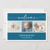 Calligraphy Photo Collage Baby Announcement Card 招待状 (正面)