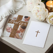 Calligraphy Photo Collage Baby Baptism Wood Cross  招待状