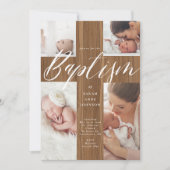 Calligraphy Photo Collage Baby Baptism Wood Cross  招待状 (正面)