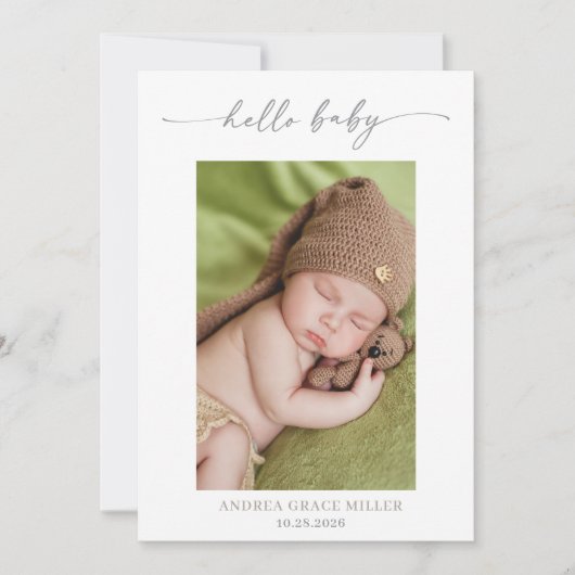Calligraphy Photo Hello Baby Announcement Card 招待状 (正面)