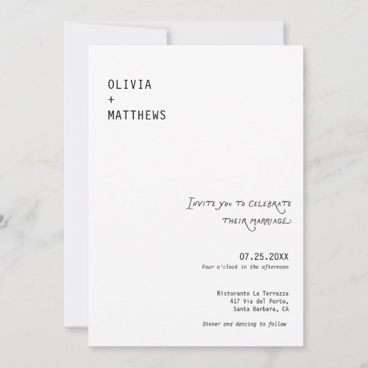 Calligraphy Photo Wedding Invite Modern Minimalist 招待状 (裏面)