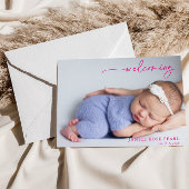 Calligraphy Pink Welcoming Baby Announcement card