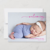Calligraphy Pink Welcoming Baby Announcement card (正面)