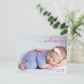 Calligraphy Pink Welcoming Baby Announcement card (スタンド正面)