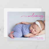 Calligraphy Pink Welcoming Baby Announcement card (正面/裏面)