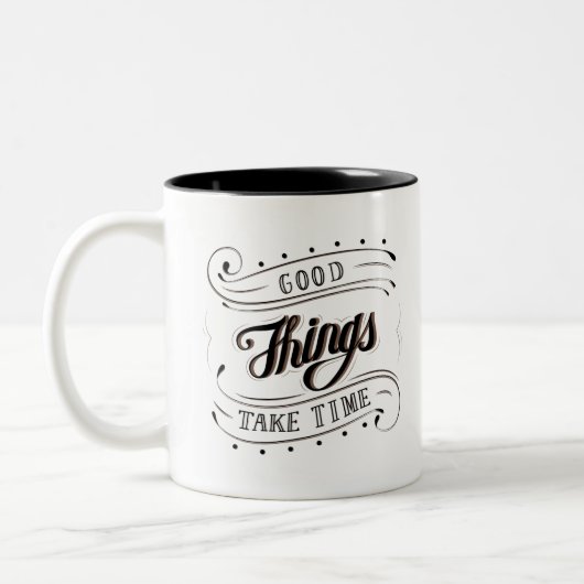 Calligraphy Quote good things take time ツートーンマグカップ (左)