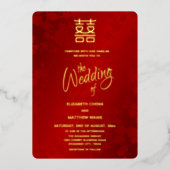 Calligraphy  Red Gold Chinese Wedding 箔招待状 (正面)