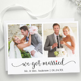 Calligraphy Red Heart 2 Photo We Got Married 案内状