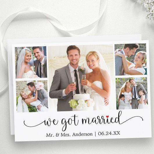 Calligraphy Red Heart 5 Photo We Got Married 案内状