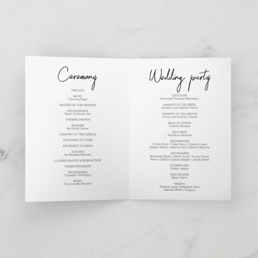 Calligraphy Script Black & White Bi Folded Wedding プログラム (内部)