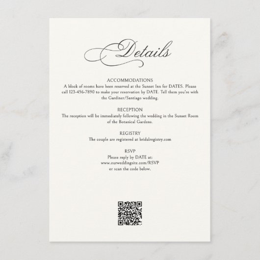 Calligraphy Script Details Wedding エンクロージャーカード (正面)