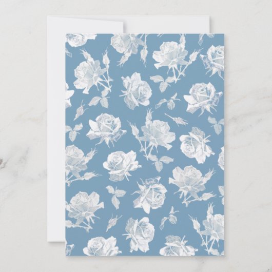 Calligraphy Script Dusty Blue White Floral Wedding 招待状 (裏面)